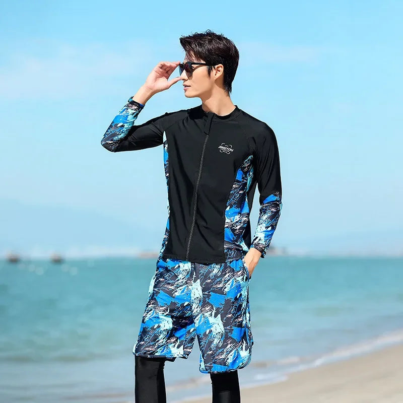 Women Men's 3-5 Piece Rash Guard with Boy Shorts Long Sleeve Zipper Swimsuit  Bathing Suit Wetsuit Beachwear Tankini Tracksuit