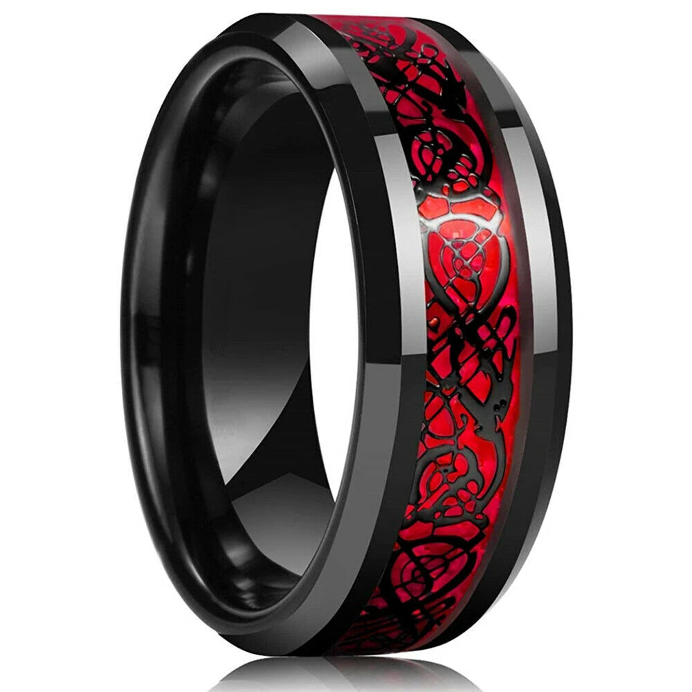 Fashion 8mm Black Tungsten Wedding Ring For Men Thin Blue Line Groove Black Brushed Ladder Edge Ring Men's Wedding Band Jewelry