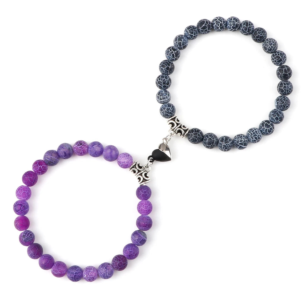 Hot Couple Yin Yang Bracelet Set Men 8mm Natural Stone Heart shape Magnet Love Braclet for Women Friendship Fashion Jewelry Gift