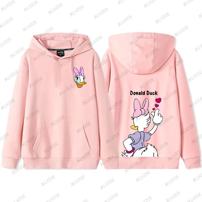 MINISO Cartoon Mickey Minnie Donald Duck Autumn Winter Long Sleeve Cotton Hoodie Women Men Sweatshirt Oversized Couple Tops