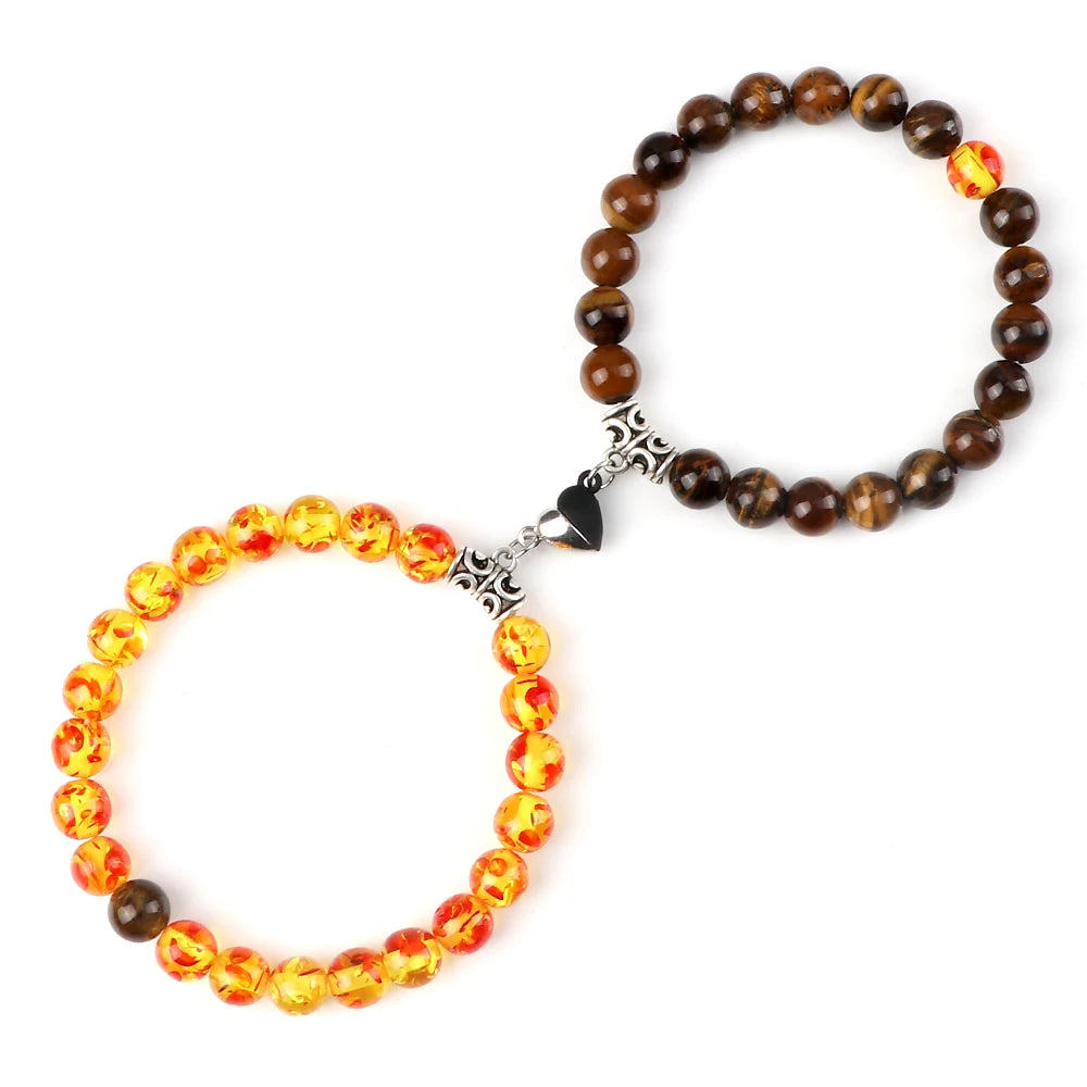 Hot Couple Yin Yang Bracelet Set Men 8mm Natural Stone Heart shape Magnet Love Braclet for Women Friendship Fashion Jewelry Gift