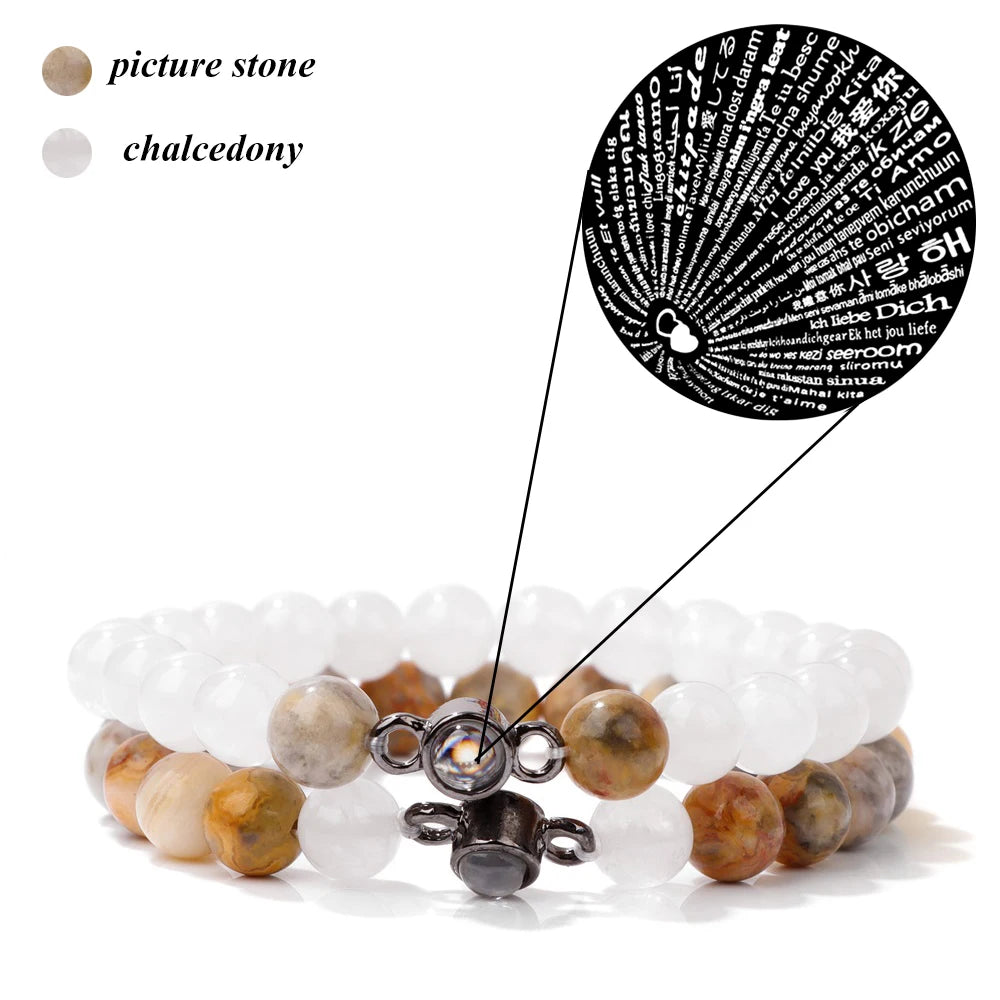 Magnet Couple Bracelet For Lovers Best Friends Friendships Natural Turquois Lava Gem Stone Bead Stretch Bangle Jewelry Gift