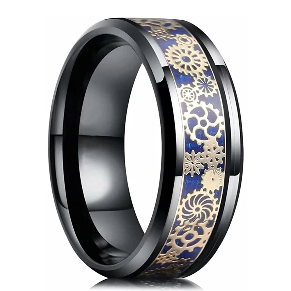 Fashion 8mm Black Tungsten Wedding Ring For Men Thin Blue Line Groove Black Brushed Ladder Edge Ring Men's Wedding Band Jewelry