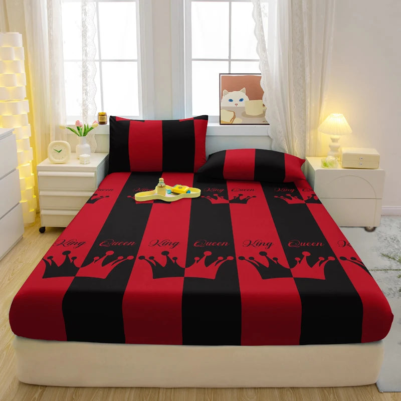 1 Simple Modern Heart-Shaped Printed Matte Fitted Sheet, Bedroom Printed Bed Cover, Bedding (Excluding Pillowcases)