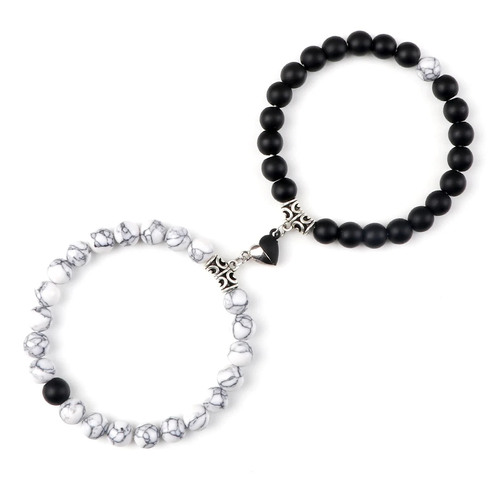 Hot Couple Yin Yang Bracelet Set Men 8mm Natural Stone Heart shape Magnet Love Braclet for Women Friendship Fashion Jewelry Gift