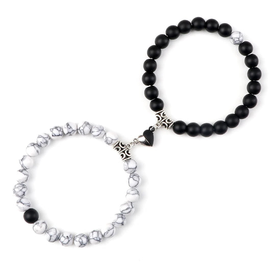 Hot Couple Yin Yang Bracelet Set Men 8mm Natural Stone Heart shape Magnet Love Braclet for Women Friendship Fashion Jewelry Gift