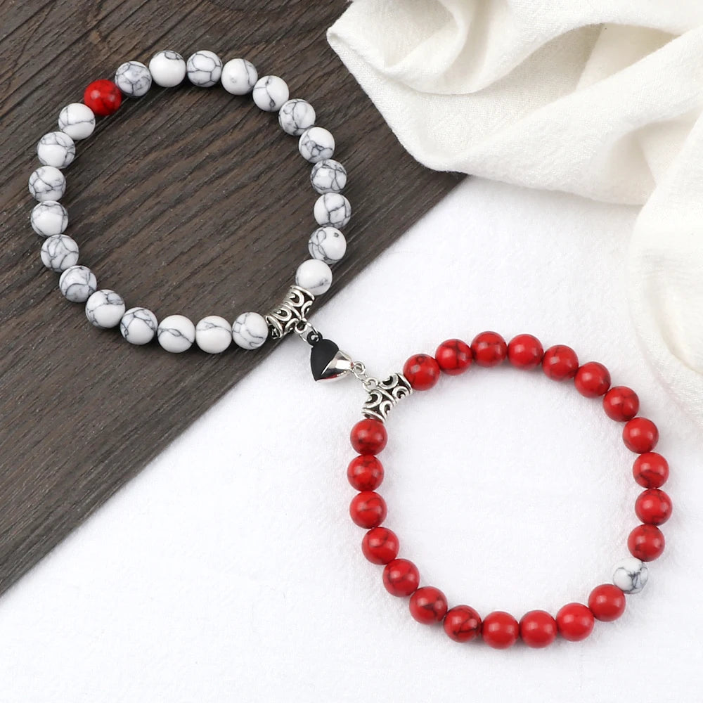 Hot Couple Yin Yang Bracelet Set Men 8mm Natural Stone Heart shape Magnet Love Braclet for Women Friendship Fashion Jewelry Gift