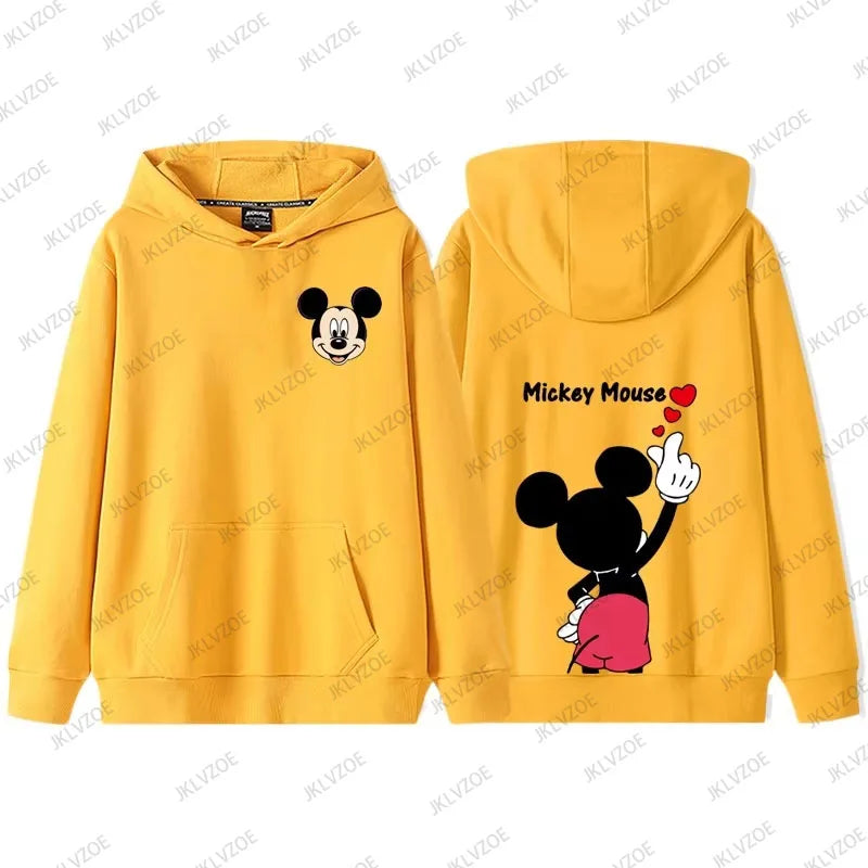 MINISO Cartoon Mickey Minnie Donald Duck Autumn Winter Long Sleeve Cotton Hoodie Women Men Sweatshirt Oversized Couple Tops