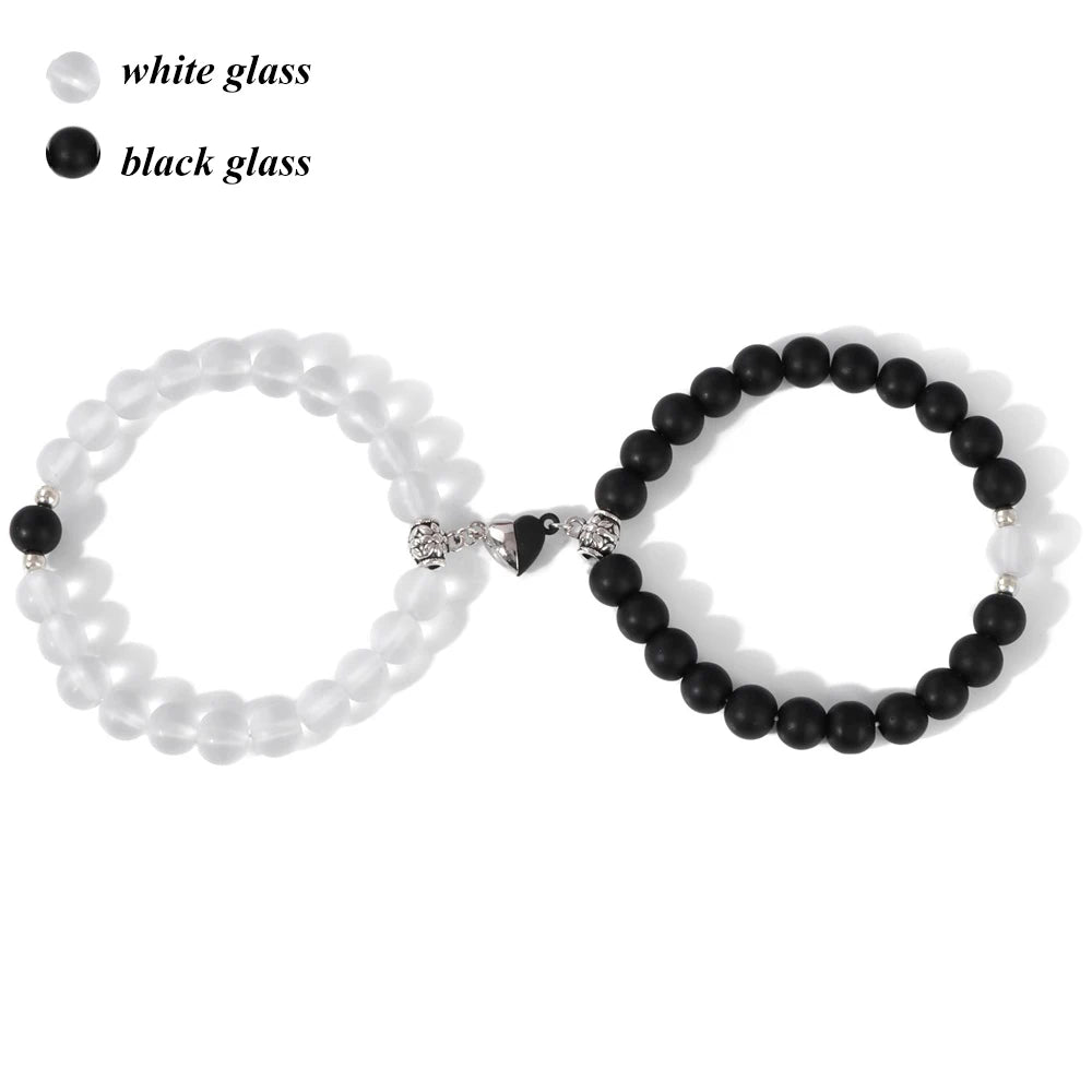 Magnet Couple Bracelet For Lovers Best Friends Friendships Natural Turquois Lava Gem Stone Bead Stretch Bangle Jewelry Gift