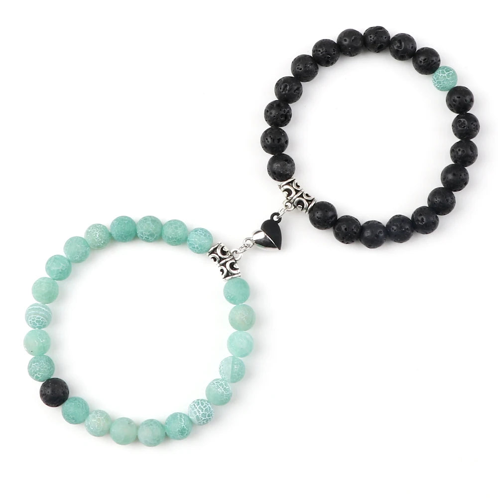 Hot Couple Yin Yang Bracelet Set Men 8mm Natural Stone Heart shape Magnet Love Braclet for Women Friendship Fashion Jewelry Gift