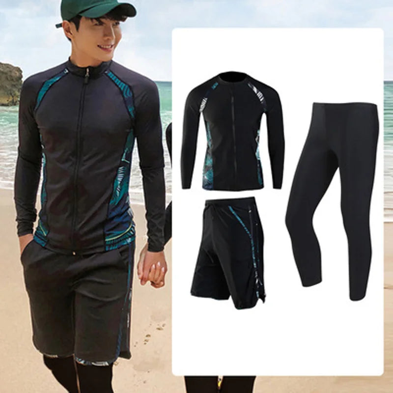 Men and Women's Full Body Zip Shirt and Leggings Set, Rashguard with Bikini, Surf Snorkeling Sun Suit, 3 PCs per Set