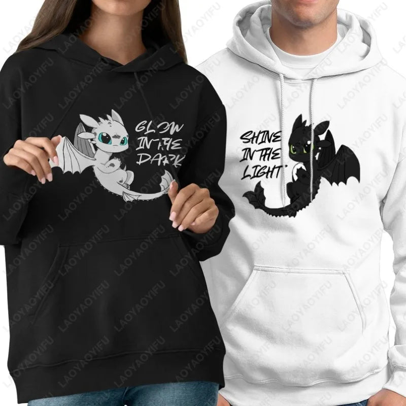 Toothless Dragon Couple Hoodies Glow in The Dark and Shine in The Light Matching Hoodies for Couples Unique Gift Idea Streetwear