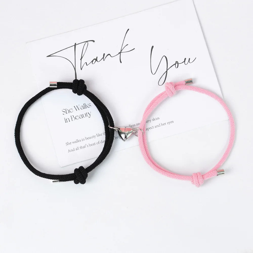 2pcs Handmade Love Magnet Couple Bracelets Set for Women Men Heart Matching Attraction Adjustable Braided Bracelet Lover Jewelry
