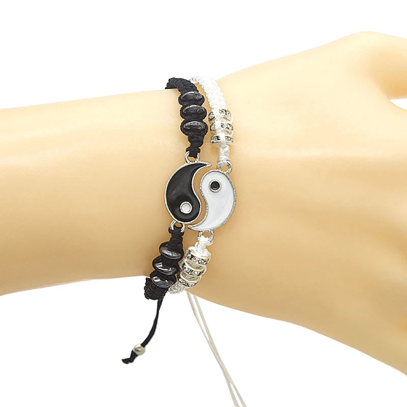 1PC Unique Simple Tai Chi Bagua Black And White Yin And Yang Rope Braided Telescopic Adjustment Bracelet For Men And Women Coupl