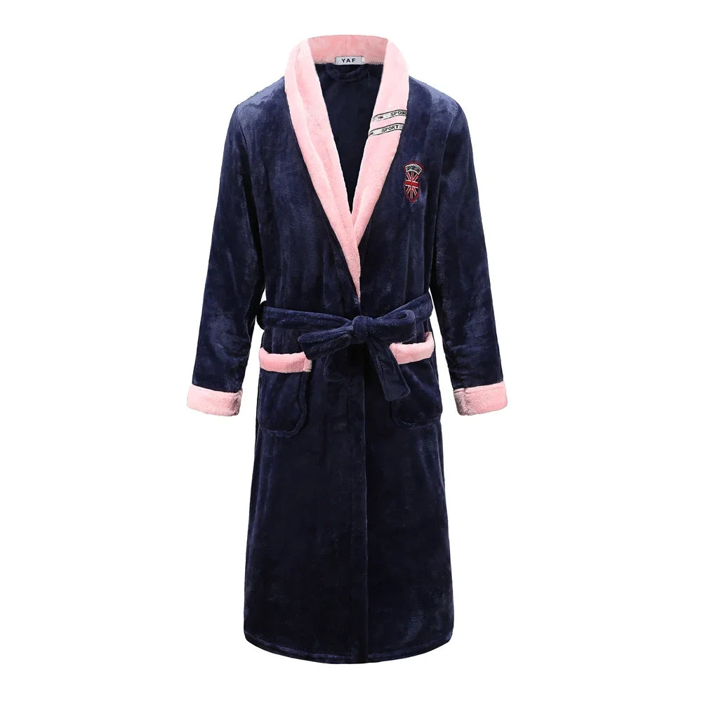 Winter Thick Couple Robe Coral Fleece Sleepwear Plush Warm Flannel Kimono Bathrobe Gown with Pocket Men Homewear Lounge Wear