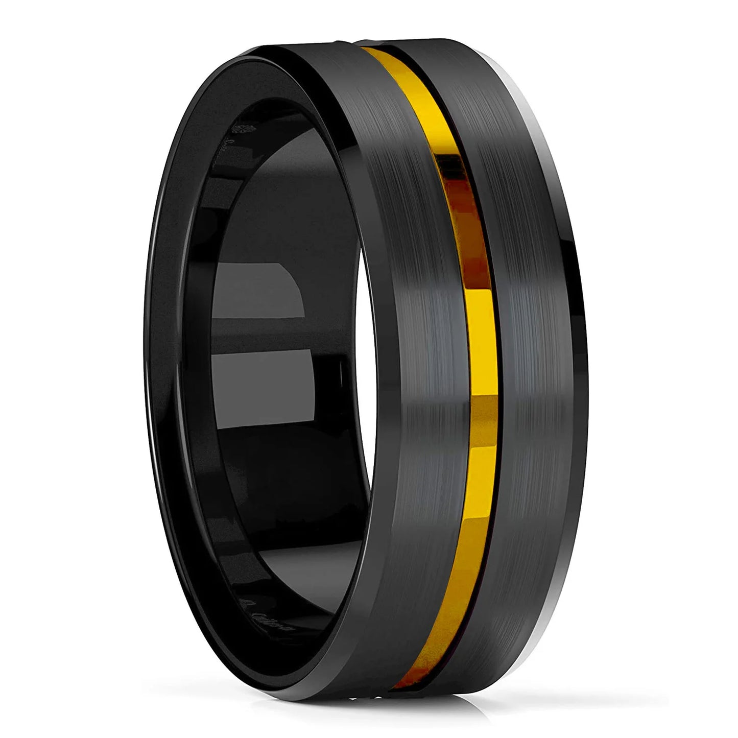Fashion 8mm Black Tungsten Wedding Ring For Men Thin Blue Line Groove Black Brushed Ladder Edge Ring Men's Wedding Band Jewelry