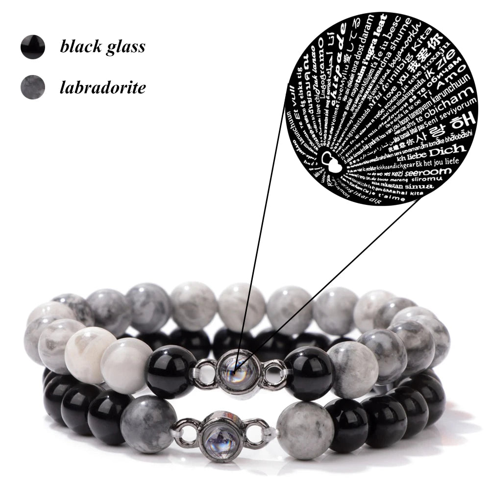 Magnet Couple Bracelet For Lovers Best Friends Friendships Natural Turquois Lava Gem Stone Bead Stretch Bangle Jewelry Gift