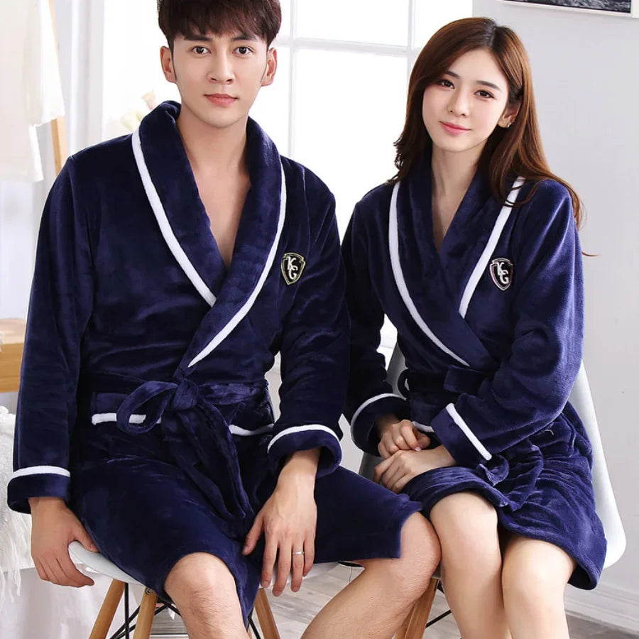 Winter Thick Couple Robe Coral Fleece Sleepwear Plush Warm Flannel Kimono Bathrobe Gown with Pocket Men Homewear Lounge Wear