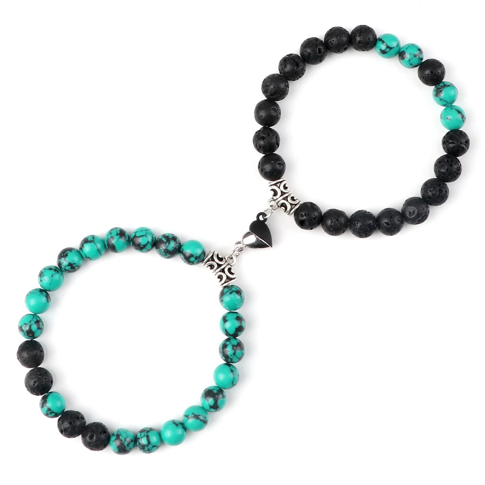 Hot Couple Yin Yang Bracelet Set Men 8mm Natural Stone Heart shape Magnet Love Braclet for Women Friendship Fashion Jewelry Gift