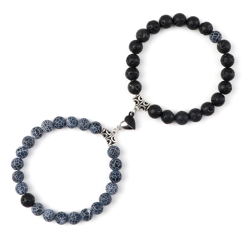 Hot Couple Yin Yang Bracelet Set Men 8mm Natural Stone Heart shape Magnet Love Braclet for Women Friendship Fashion Jewelry Gift