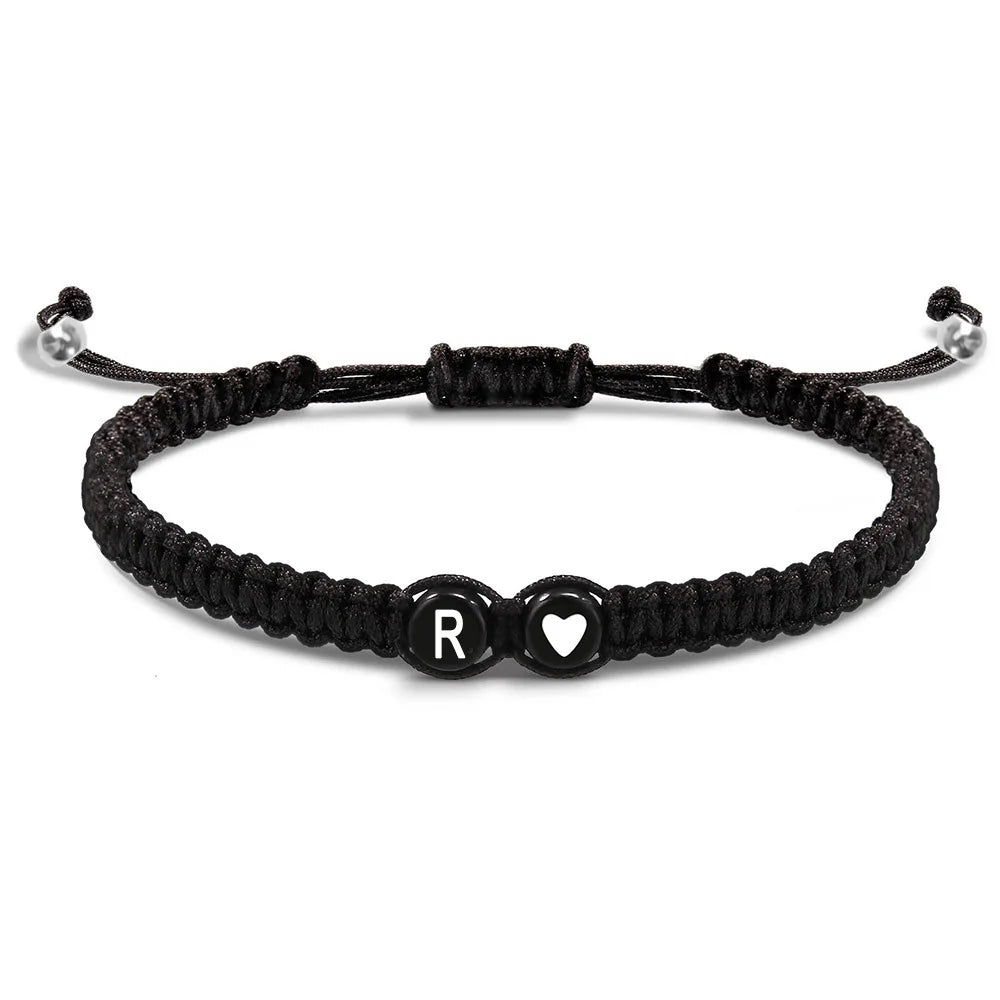 Couple 26 letter initial heart-shaped bracelet, hand adjustable A-Z name woven bracelet suitable for male and female friendship