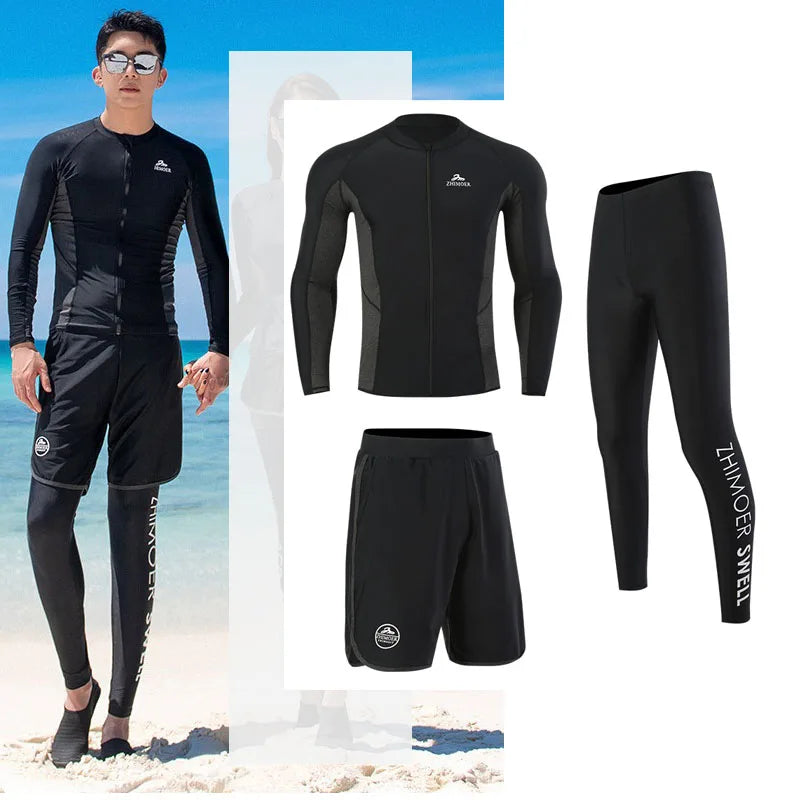 Men's Women's 3-5pcs/set Long Sleeve Rash Guards Loose Fit Swim Shirt UV Sun Protection Swimsuit Top&Bottom Fishing Run Sunsuit
