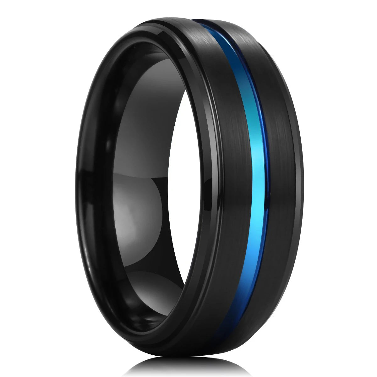 Fashion 8mm Black Tungsten Wedding Ring For Men Thin Blue Line Groove Black Brushed Ladder Edge Ring Men's Wedding Band Jewelry