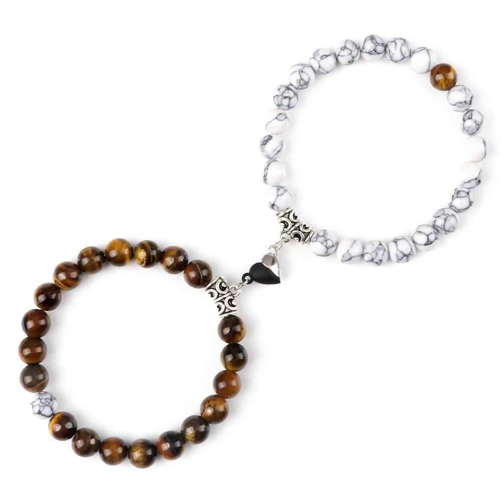 Hot Couple Yin Yang Bracelet Set Men 8mm Natural Stone Heart shape Magnet Love Braclet for Women Friendship Fashion Jewelry Gift