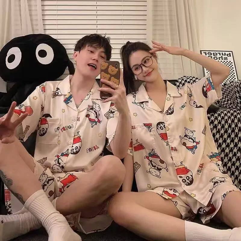 Couple Pajamas Plus Size Men'S And Women'S Summer Crayon Shin Chan Same Style Japanese Cute Cartoon Home Clothes Comfortable