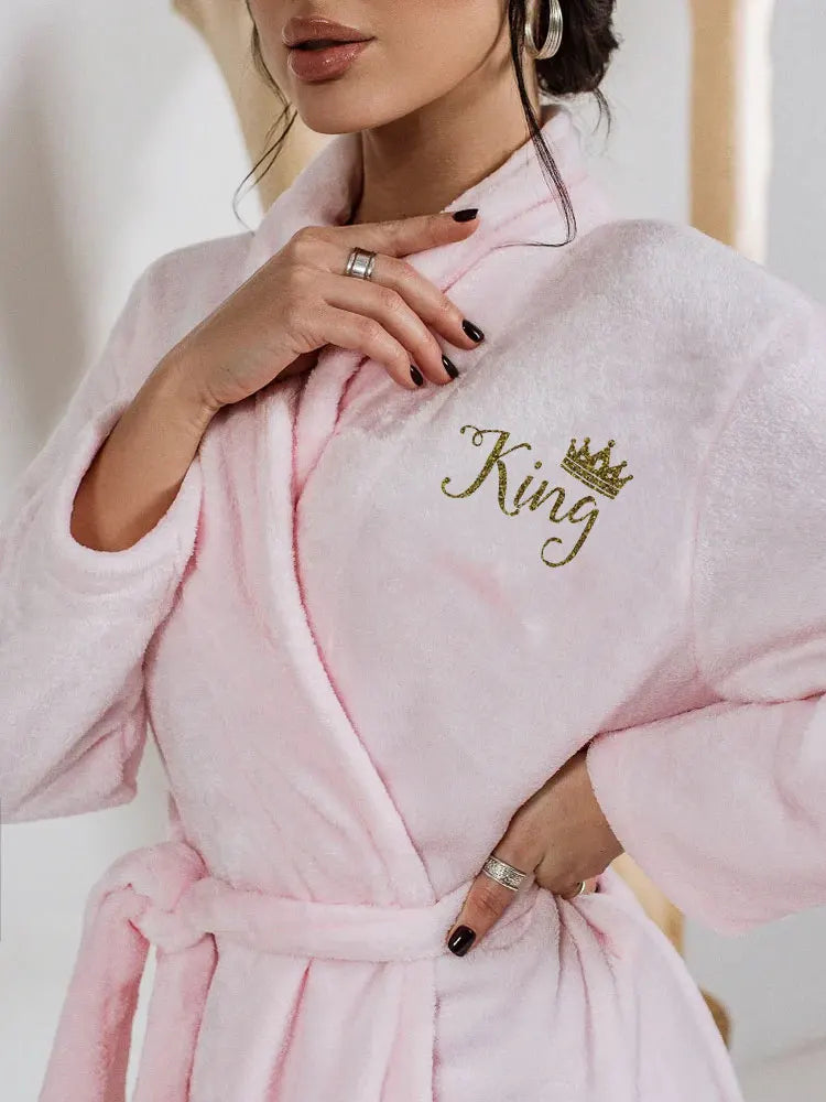Cozy Terry Bathrobes Robes for Couple Bathrobes Flannel Matching King Queen Robes Birthday Honeymoon Winter Spa BathRobes 260g/㎡