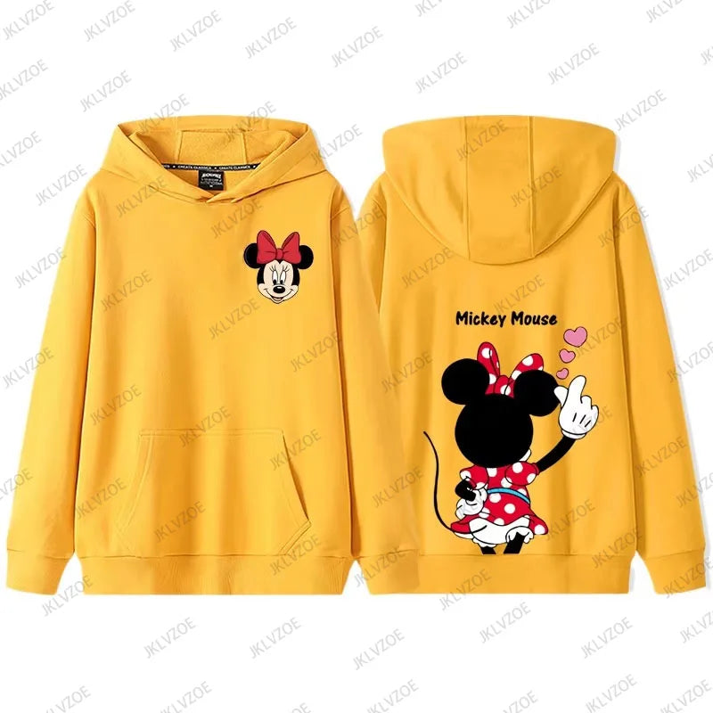 MINISO Cartoon Mickey Minnie Donald Duck Autumn Winter Long Sleeve Cotton Hoodie Women Men Sweatshirt Oversized Couple Tops
