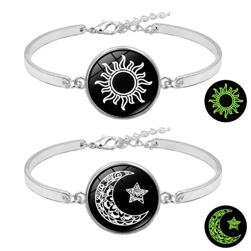 1/2Pcs Romantic Luminous Bracelets for Women Men Sun Moon Couple Metal Rope Matching Bracelet Valentine's Day Jewelry Gifts