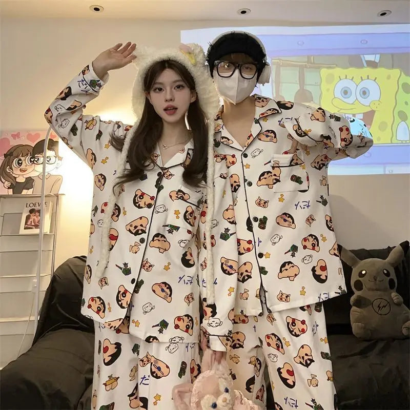 Couple Pajamas Plus Size Men'S And Women'S Summer Crayon Shin Chan Same Style Japanese Cute Cartoon Home Clothes Comfortable