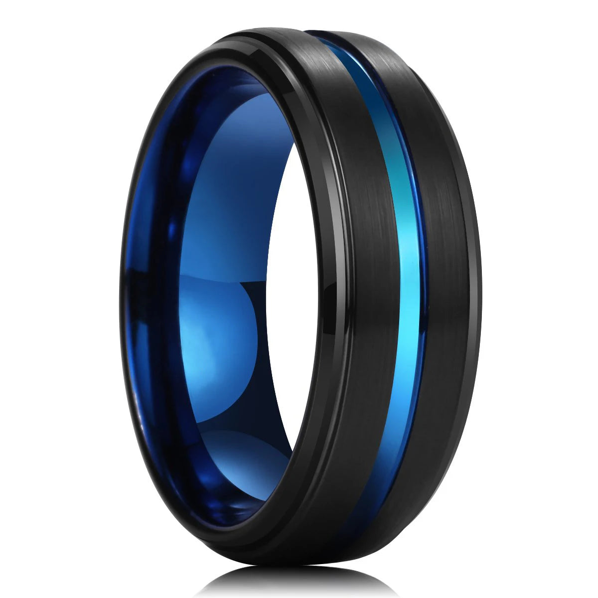 Fashion 8mm Black Tungsten Wedding Ring For Men Thin Blue Line Groove Black Brushed Ladder Edge Ring Men's Wedding Band Jewelry