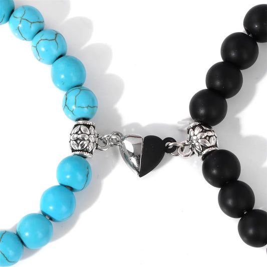 Magnet Couple Bracelet For Lovers Best Friends Friendships Natural Turquois Lava Gem Stone Bead Stretch Bangle Jewelry Gift