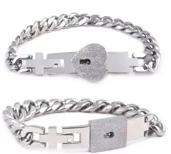 Stainless Steel Couple Bracelet Love Heart Lock Bracelets Bangle Key Pendant Necklace For Women Men Valentine's Day Jewelry Gift