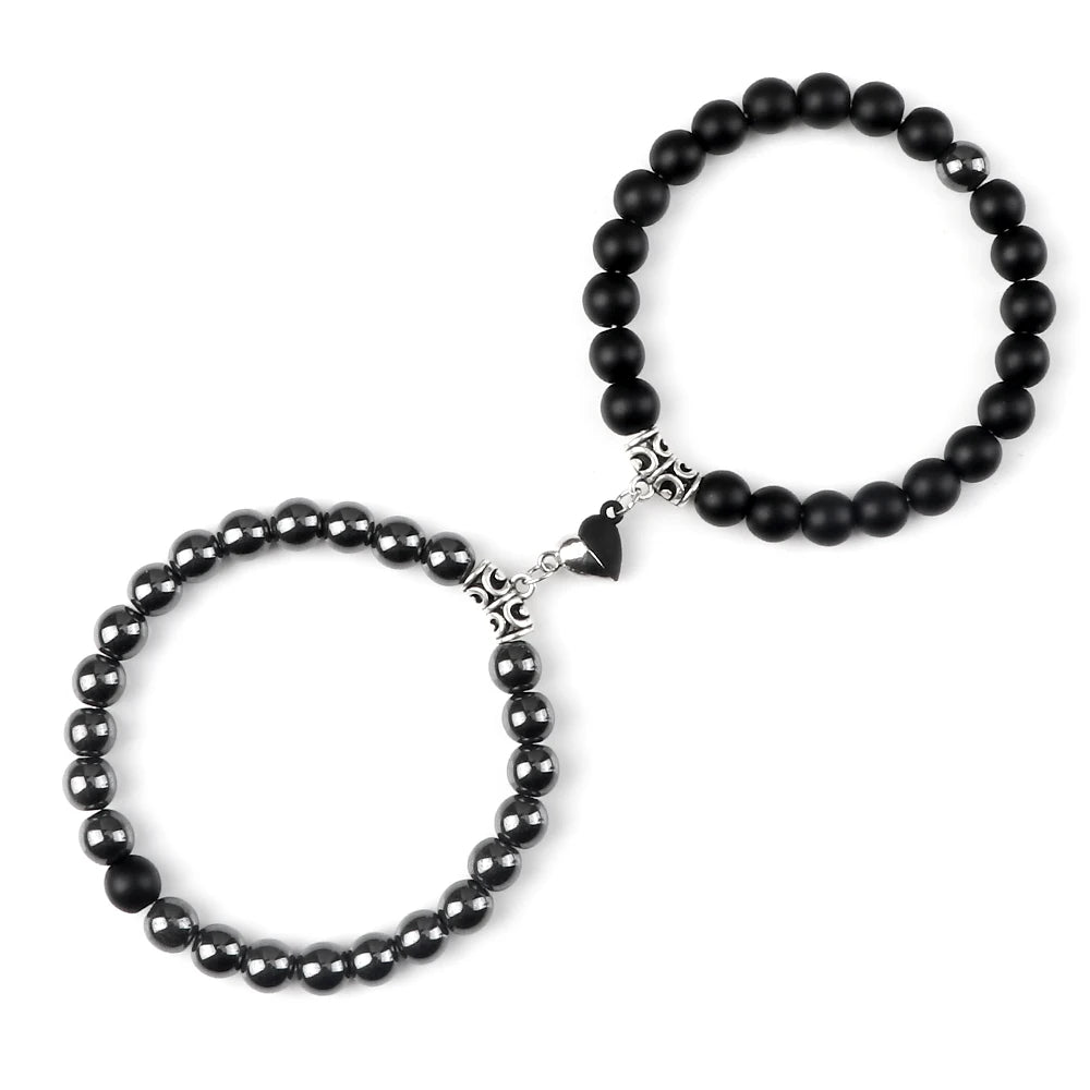 Hot Couple Yin Yang Bracelet Set Men 8mm Natural Stone Heart shape Magnet Love Braclet for Women Friendship Fashion Jewelry Gift
