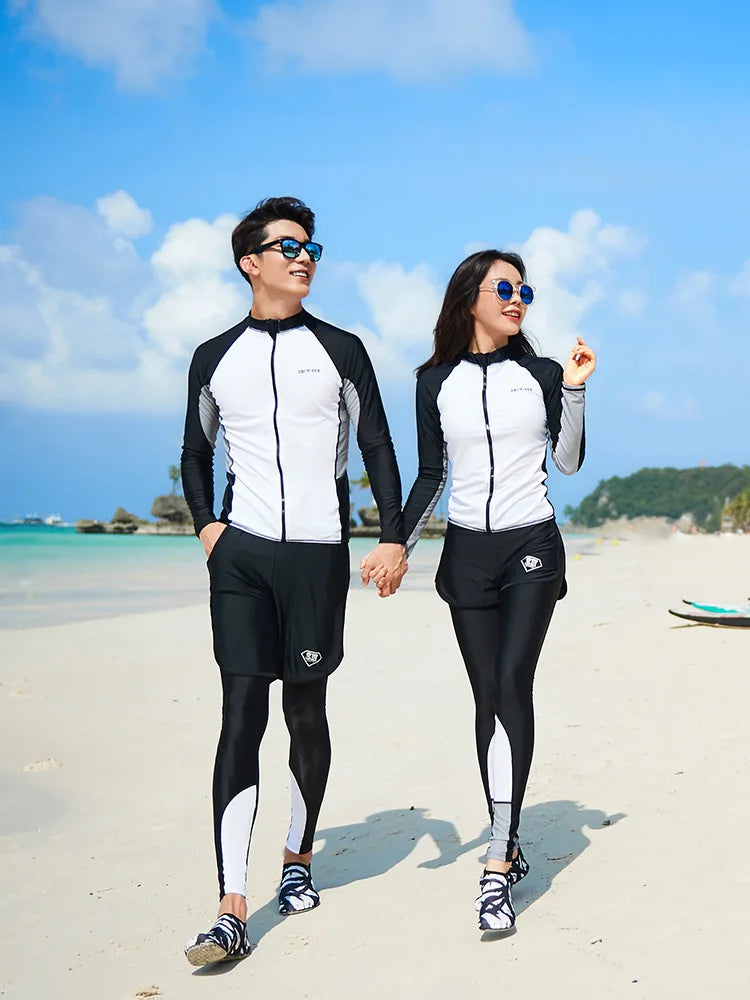 Women Men's 3-5 Piece Rash Guard with Boy Shorts Long Sleeve Zipper Swimsuit  Bathing Suit Wetsuit Beachwear Tankini Tracksuit
