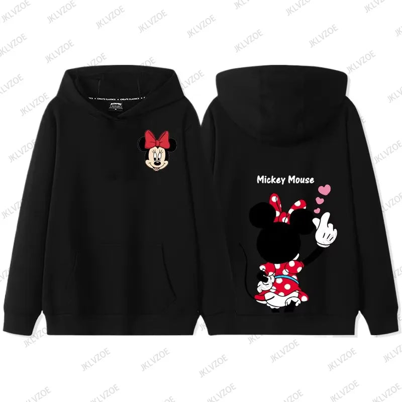 MINISO Cartoon Mickey Minnie Donald Duck Autumn Winter Long Sleeve Cotton Hoodie Women Men Sweatshirt Oversized Couple Tops