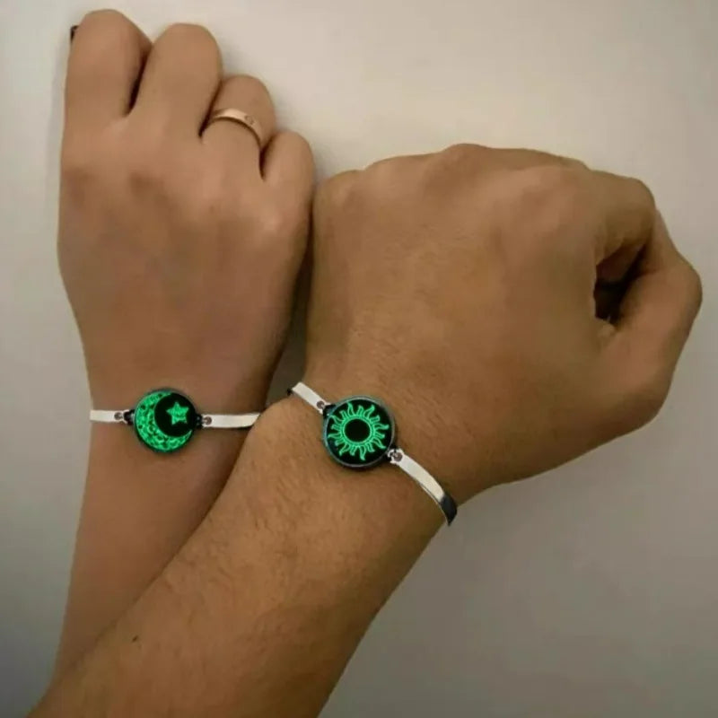 1/2Pcs Romantic Luminous Bracelets for Women Men Sun Moon Couple Metal Rope Matching Bracelet Valentine's Day Jewelry Gifts