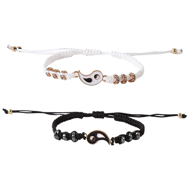 1PC Unique Simple Tai Chi Bagua Black And White Yin And Yang Rope Braided Telescopic Adjustment Bracelet For Men And Women Coupl