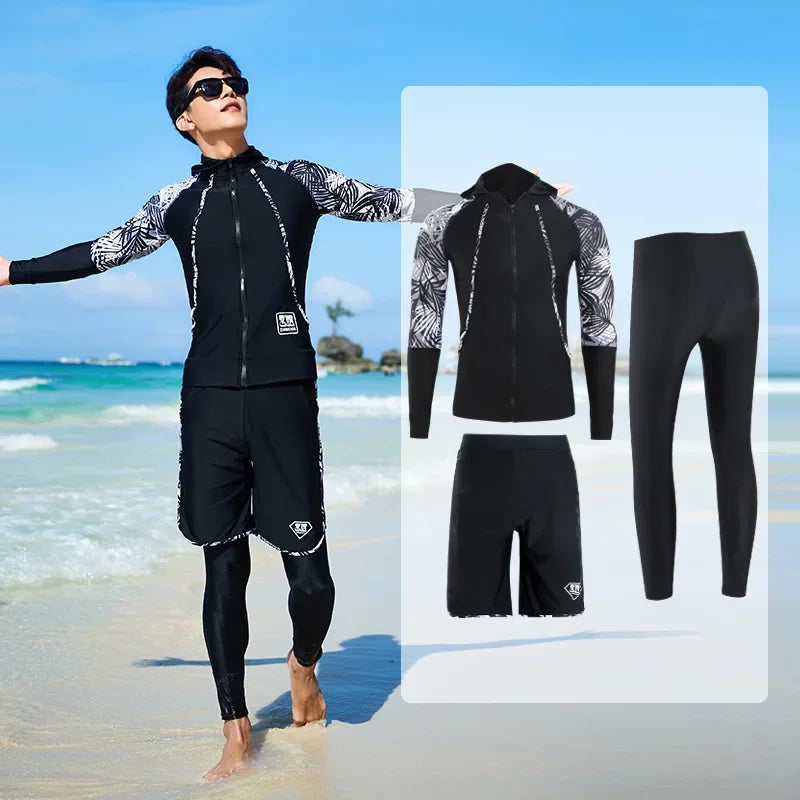 Women Men's 3-5 Piece Rash Guard with Boy Shorts Long Sleeve Zipper Swimsuit  Bathing Suit Wetsuit Beachwear Tankini Tracksuit