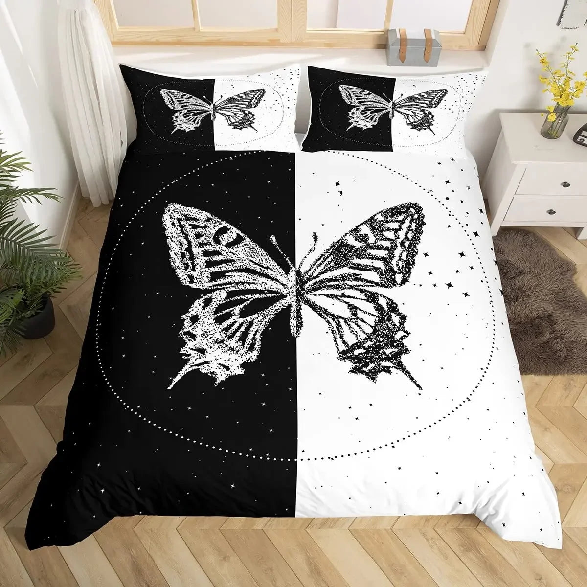 Black And White Duvet Cover Set King And Queen Bedding Set For Couple Romantic Valentine's Day Presents Polyester Duvet Cover