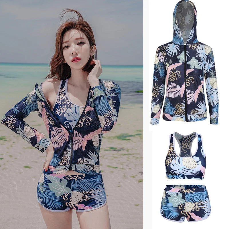 Womens Men Long Sleeve Rash Guard Swimsuit Sun Protection Sport Wetsuit 2-3 Pieces Swimsuit Set Water Sports Beachwear Tracksuit
