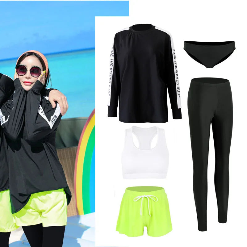 Men's Women's 3-5pcs/set Long Sleeve Rash Guards Loose Fit Swim Shirt UV Sun Protection Swimsuit Top&Bottom Fishing Run Sunsuit