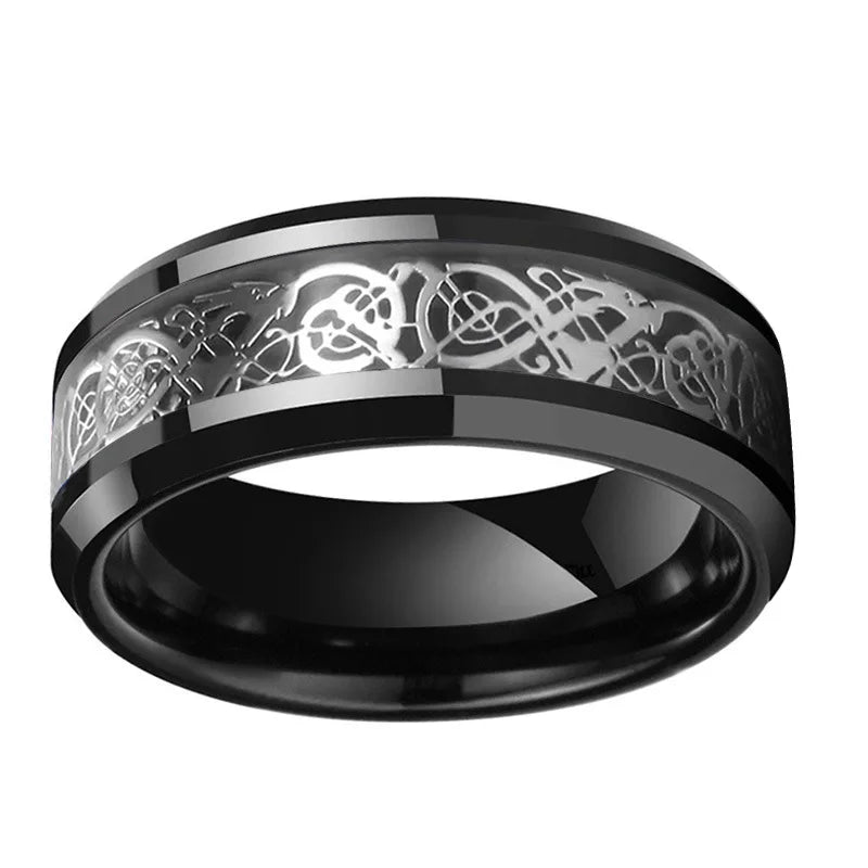 Charm Couple Rings For Men Stainless Steel Celtic Dragon Ring Heart Black Zircon Women Wedding Rings Set Valentine's Day Jewelry