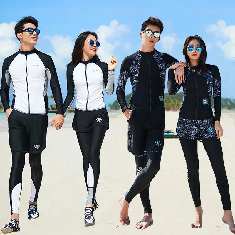 Women Men's 3-5 Piece Rash Guard with Boy Shorts Long Sleeve Zipper Swimsuit  Bathing Suit Wetsuit Beachwear Tankini Tracksuit
