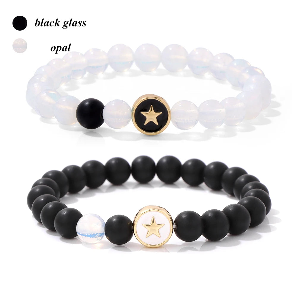 Magnet Couple Bracelet For Lovers Best Friends Friendships Natural Turquois Lava Gem Stone Bead Stretch Bangle Jewelry Gift