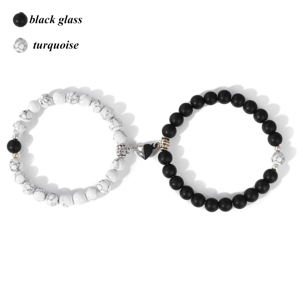 Magnet Couple Bracelet For Lovers Best Friends Friendships Natural Turquois Lava Gem Stone Bead Stretch Bangle Jewelry Gift