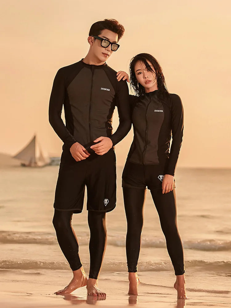 Women Men's 3-5 Piece Rash Guard with Boy Shorts Long Sleeve Zipper Swimsuit  Bathing Suit Wetsuit Beachwear Tankini Tracksuit